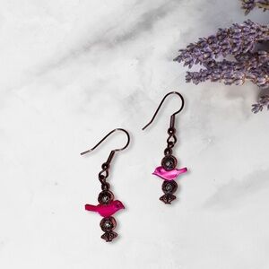 Indigenous beaded jewelry - pink bird earrings